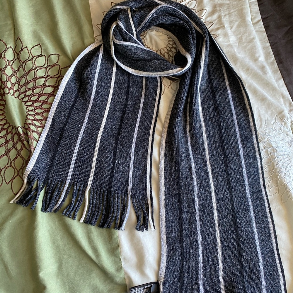 Black Merino Wool Marled Striped Scarf